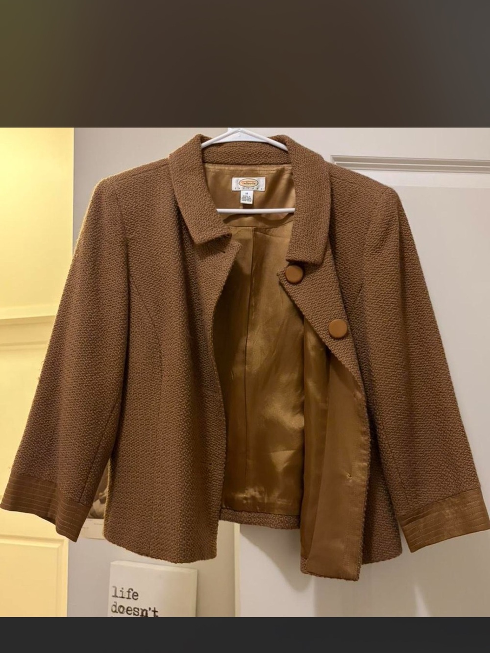 Talbots Textured Crop Blazer in Camel Brown